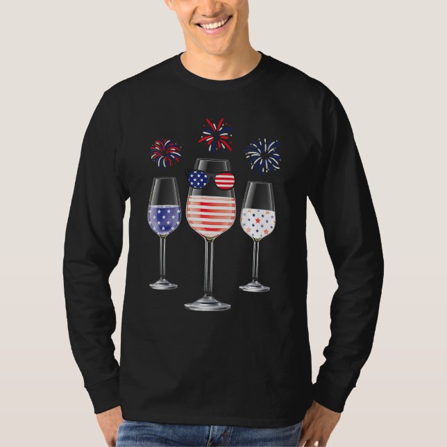 Red White Blue Wine Brille American Flag Happy 4t T-Shirt (Vorderseite)