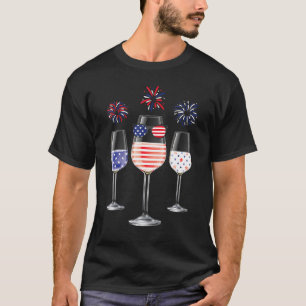 Red White Blue Wine Brille American Flag Happy 4t T-Shirt