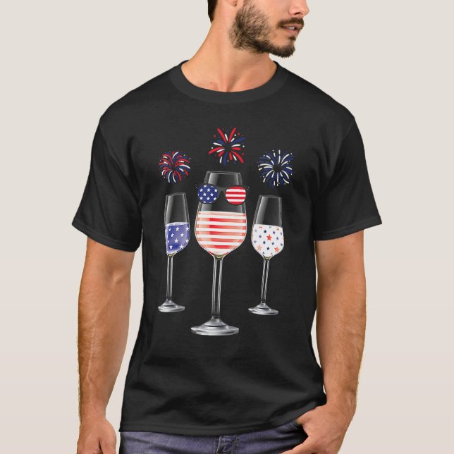 Red White Blue Wine Brille American Flag Happy 4t T-Shirt (Vorderseite)