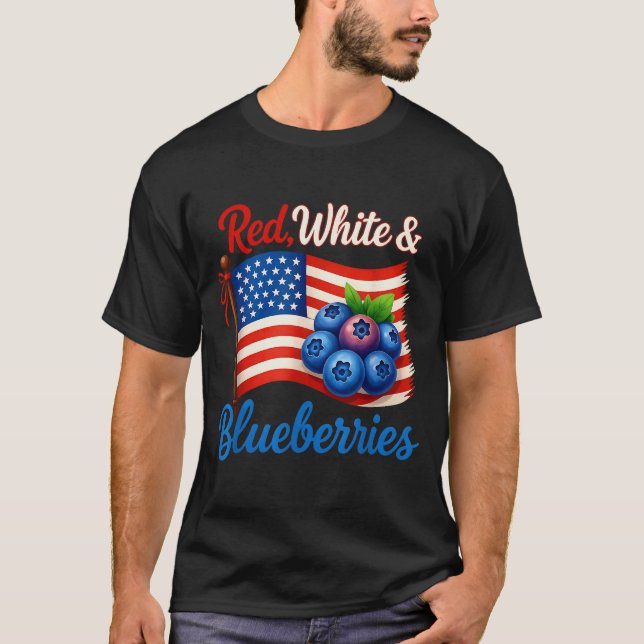 Red White Blueberries Funny Patriotic Usa Flag Vin T-Shirt (Vorderseite)