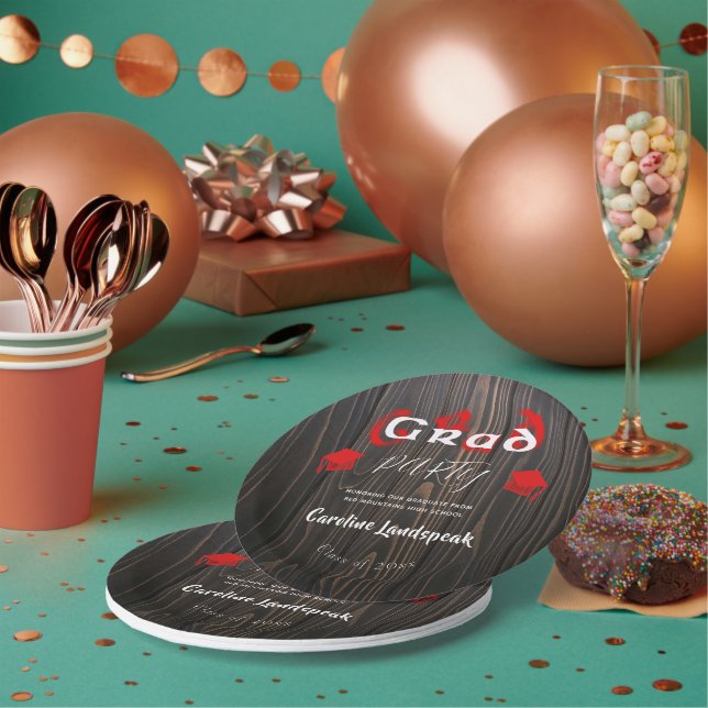 Red & White Blurred Typografy Graduation Party Pappteller (Multi)