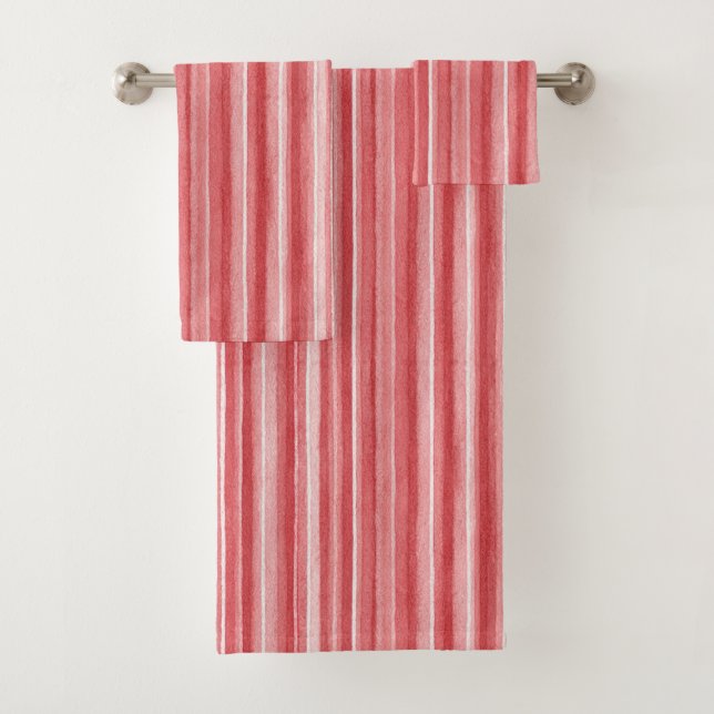 Red White Blush Pink Stripes Badhandtuch Set (Insitu)