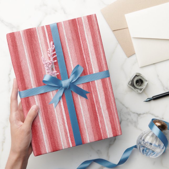 Red White Blush Pink Stripes Valentine's Day Geschenkpapier (Schenken)