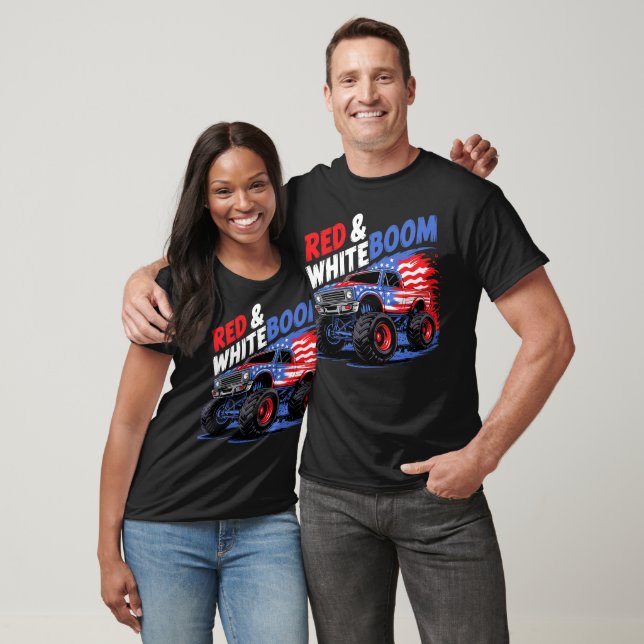 Red White Boom Monster Truck T-Shirt (Unisex)