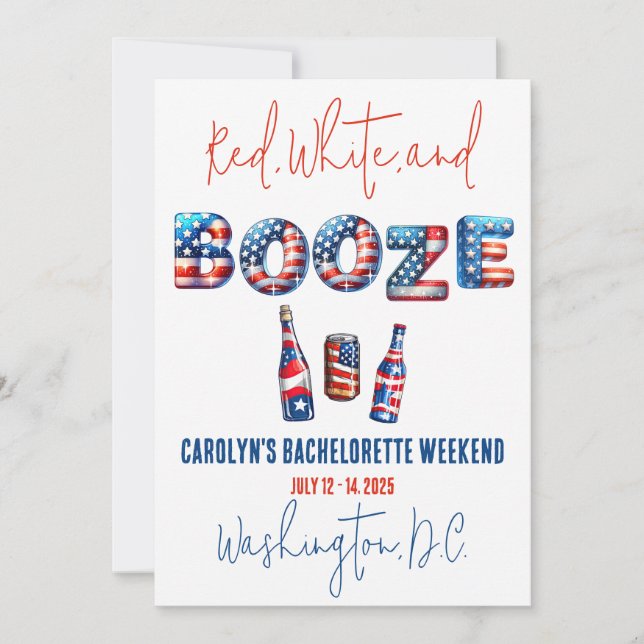 Red, White & Booze, Patriotic Bachelorette Party Einladung (Vorderseite)