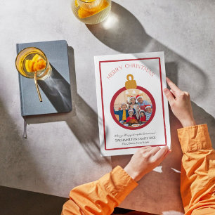 Red & White Bow Coquette Weihnachtsfotokarte Feiertagskarte