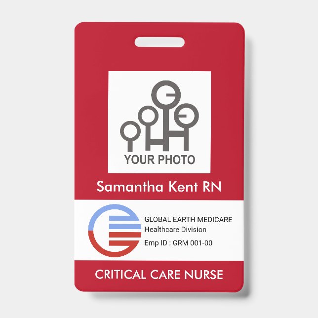 Red White Box Foto Template Mitarbeiter Krankenwag Ausweis (Vorderseite)