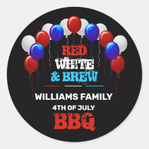 Red White & Brew 4. Juli GRILLEN Family Party Runder Aufkleber