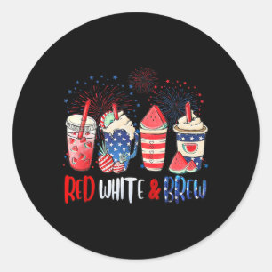 Red White Brew Iced Coffee Latte 4. Juli Patri Runder Aufkleber