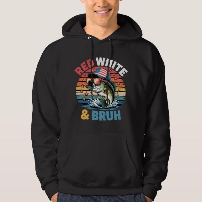 Red White & Bruh Fischen Kunst Hoodie (Vorderseite)