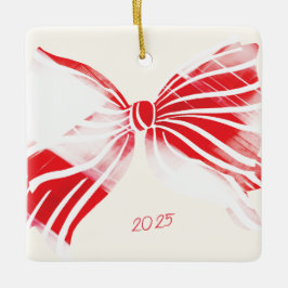 Red White Candy Cane Big Christmas Bow Foto Keramikornament