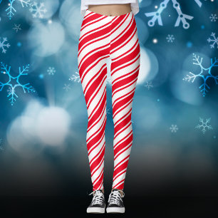 Red White Candy Cane Diagonal Strip Weihnachten Leggings