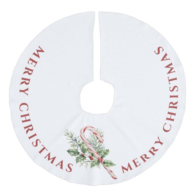 Red & White Candy Cane , Frohe Weihnachten Leinenimitat Weihnachtsbaumdecke (Vorderseite)