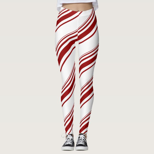 Red White Candy Cane Stripe Leggings (Vorderseite)
