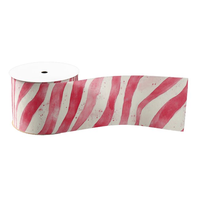Red White Candy Cane Stripes Christmas Ripsband (Spule)