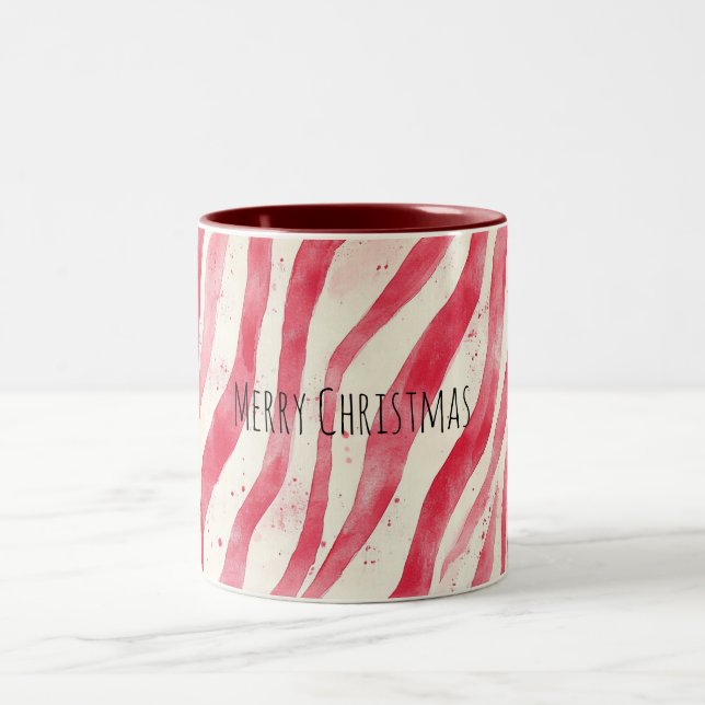 Red White Candy Cane Stripes Christmas Zweifarbige Tasse (Mittel)