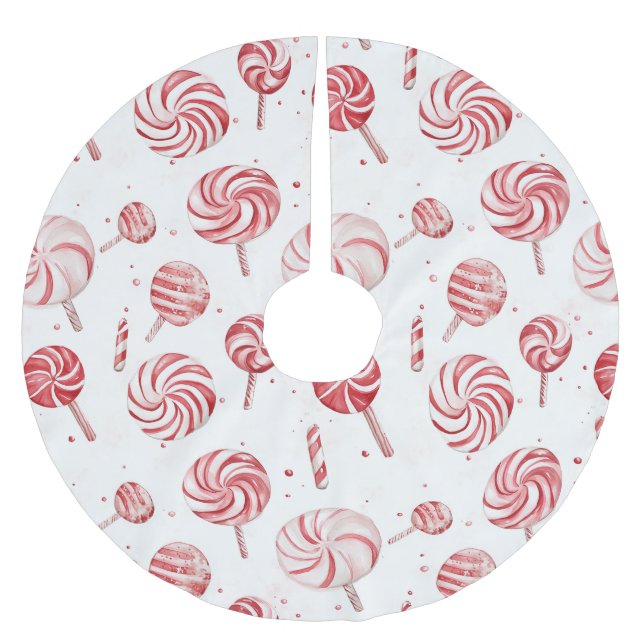Red White Candy Cane Treats Christmas Polyester Weihnachtsbaumdecke (Vorderseite)