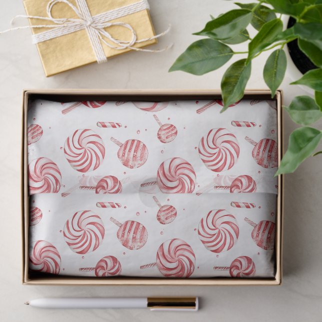 Red White Candy Cane Treats Christmas Seidenpapier (Geschenk)