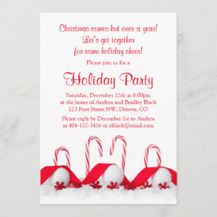 Red White Candy Canes Snowballs Weihnachts-Party Einladung