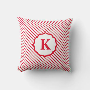 Red White Candy Stripe Monogram Christmas Kissen