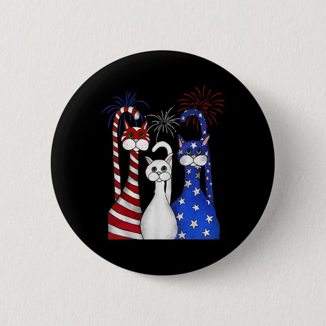Red White Cats Usa Flag Feuerwerk 4. Juli Button (Vorderseite)