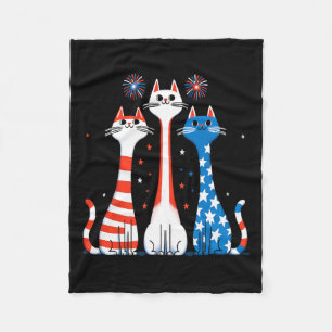 Red White Cats Usa Flag Feuerwerk 4. Juli Fleecedecke