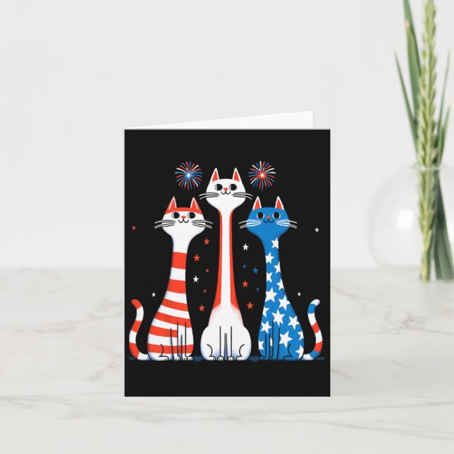 Red White Cats Usa Flag Feuerwerk 4. Juli Karte (Vorderseite)