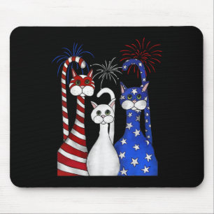 Red White Cats Usa Flag Feuerwerk 4. Juli Mousepad