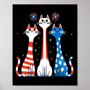 Red White Cats Usa Flag Feuerwerk 4. Juli Poster