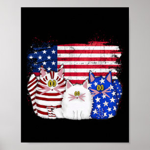 Red White Cats Usa Flag Feuerwerk 4. Juli Poster