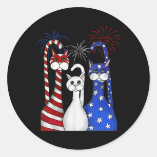 Red White Cats Usa Flag Feuerwerk 4. Juli Runder Aufkleber