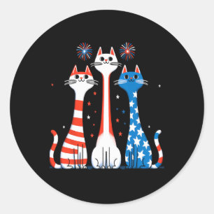 Red White Cats Usa Flag Feuerwerk 4. Juli Runder Aufkleber