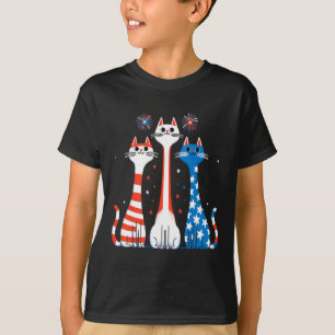 Red White Cats Usa Flag Feuerwerk 4. Juli T-Shirt