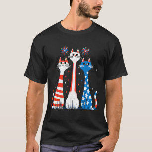 Red White Cats Usa Flag Feuerwerk 4. Juli T-Shirt