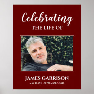 Red White Celebration of Life with Foto Beuneral Poster