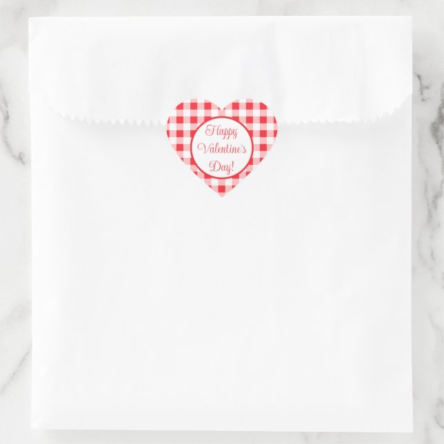 Red White Check Romantic Valentines Day Herz-Aufkleber (Tasche)