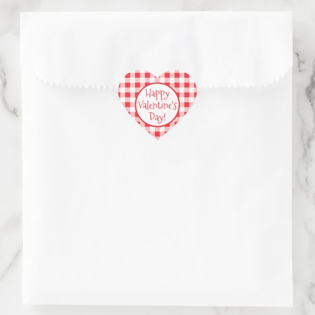 Red White Check Whimsical Valentines Day Herz-Aufkleber (Tasche)