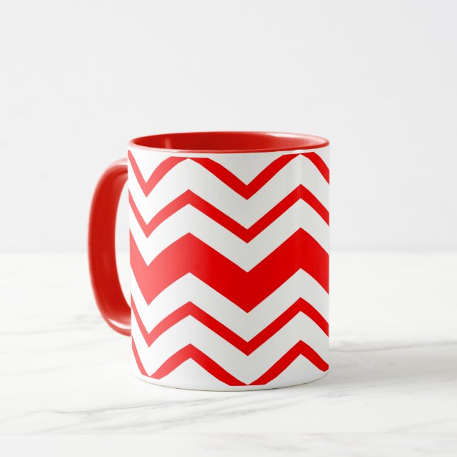Red White Chevron Zigzag Pattern Design  Tasse (Vorderseite Links)