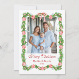 Red & White Chinoiserie Garland Grandmillennial Feiertagskarte