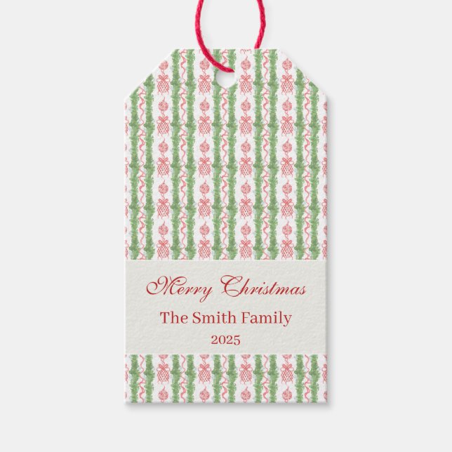 Red & White Chinoiserie Garland Grandmillennial Geschenkanhänger (Vorderseite)