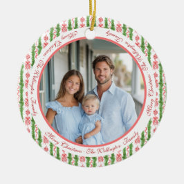 Red & White Chinoiserie Garland Grandmillennial Keramik Ornament