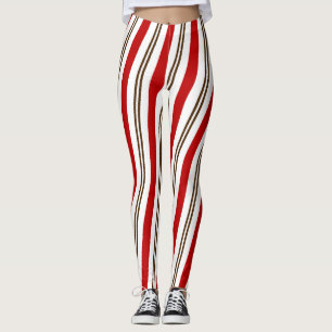 Red White & Chocolate Candy Cane Streifen Weihnach Leggings