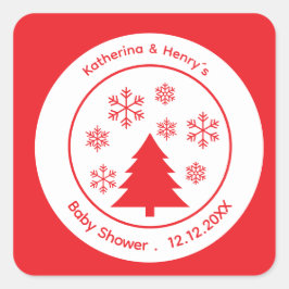 Red White Christmas Baby Duschgeschenke Quadratischer Aufkleber