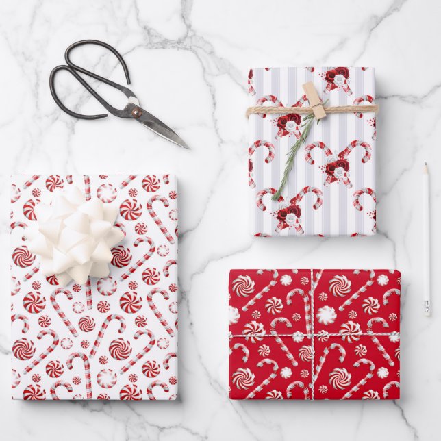 Red White Christmas Candy Canes Holiday Geschenkpapier Set (Vorderseite)