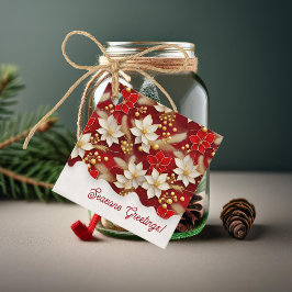 Red White Christmas Floral Pattern#17 ID1009 Geschenkanhänger