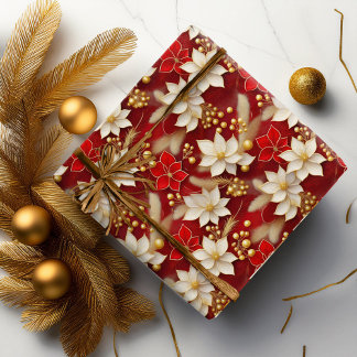 Red White Christmas Floral Pattern#17 ID1009 Geschenkpapier