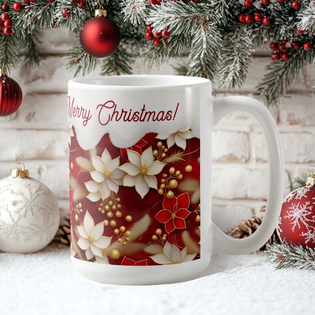 Red White Christmas Floral Pattern#17 ID1009 Kaffeetasse (Von Creator hochgeladen)