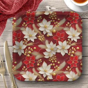 Red White Christmas Floral Pattern#17 ID1009 Pappteller