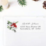 Red & White Christmas Floral Return Address Label<br><div class="desc">Füllen Sie Ihre Einladungen oder Grußkarten mit Ihren Rot & Weiß Weihnachtsblumen-Rücksendeadressen-Aufklebern aus. Um das Adressetikett zu verwenden,  wählen Sie aus zwei kursiven Schriftart,  einem Print-Schriftart oder einem Long Name Schriftart für den Namen. Sie können eine dritte Zeile für die Adresse an der Adresse verwenden.</div>