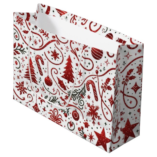 Red White Christmas Geschenktasche Große Geschenktüte (Vorderseite Schrägansicht)
